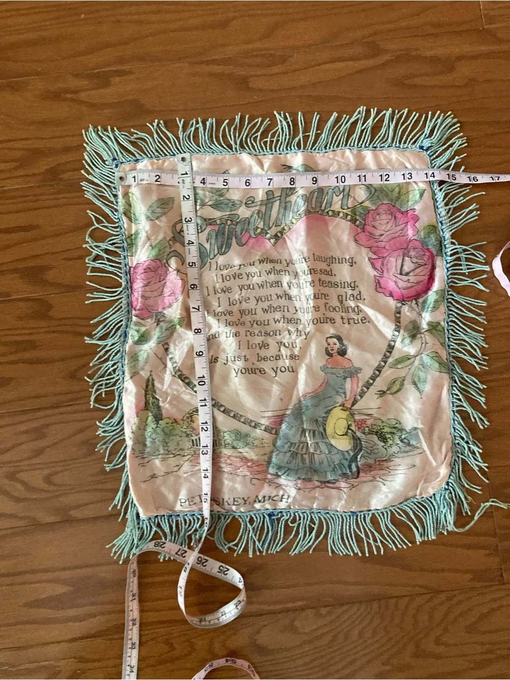 Vintage Silk Fringe Pink  Travel Souvenir Sweetheart Pillowcase cover Clean
